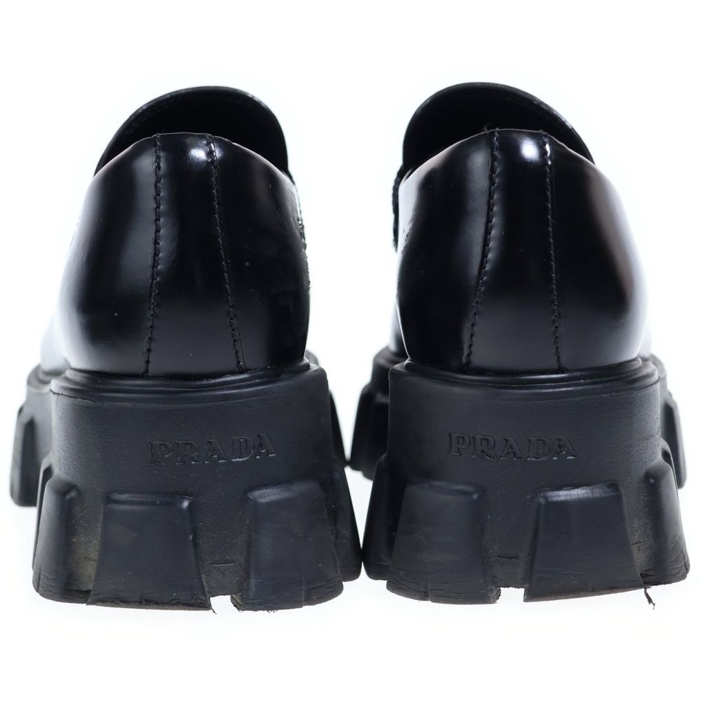 Prada Monolith Leather Platform Shoes Loafers Black — view 3