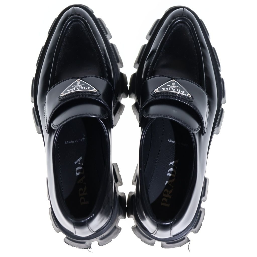Prada Monolith Leather Platform Shoes Loafers Black — view 4