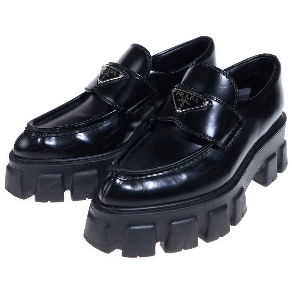 Prada Monolith Leather Platform Shoes Loafers Black — view 2