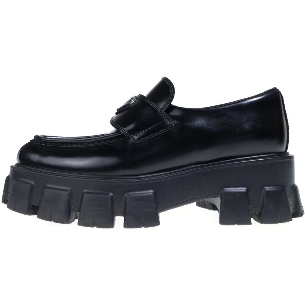 Prada Monolith Leather Platform Shoes Loafers Black