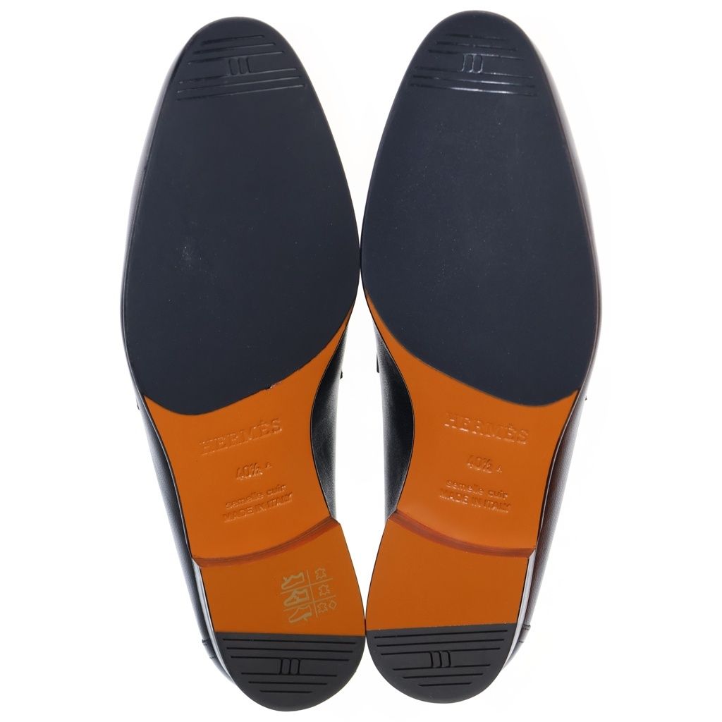 Hermes Moccasins Paris Constance Logo Silver Leather Loafers Black — view 5