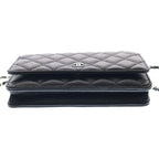 Chanel Quilted Chain Shoulder Wallet Bag Black Caviar Leather Silver — view 4