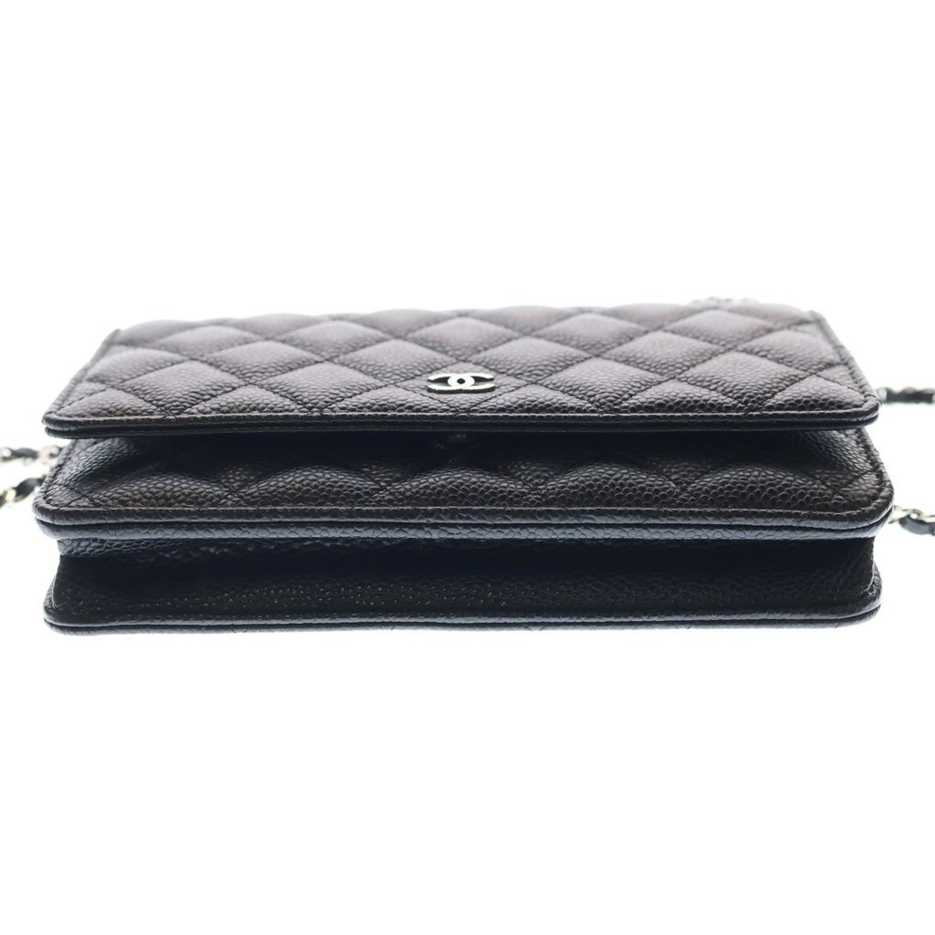 Chanel Quilted Chain Shoulder Wallet Bag Black Caviar Leather Silver — view 4