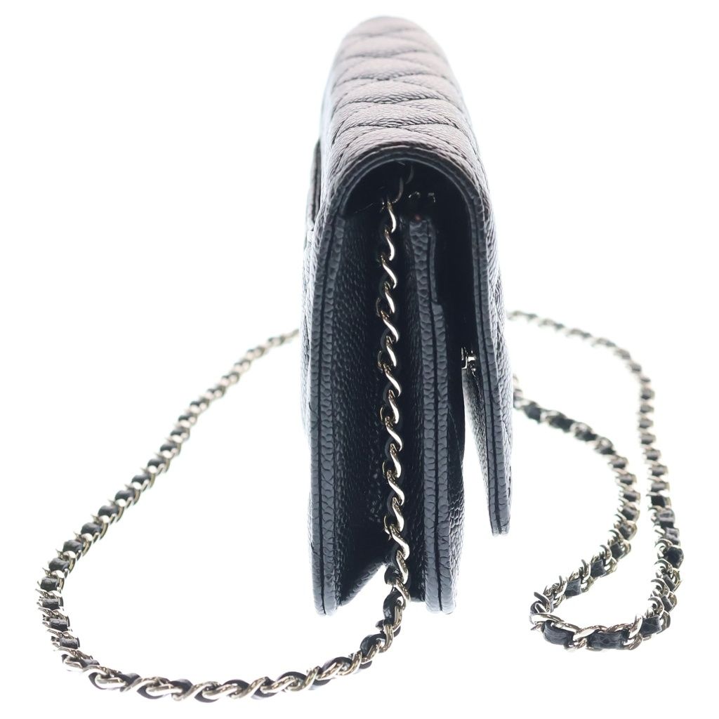 Chanel Quilted Chain Shoulder Wallet Bag Black Caviar Leather Silver — view 3