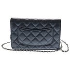 Chanel Quilted Chain Shoulder Wallet Bag Black Caviar Leather Silver — view 2