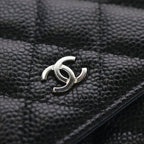 Chanel Quilted Chain Shoulder Wallet Bag Black Caviar Leather Silver — view 6