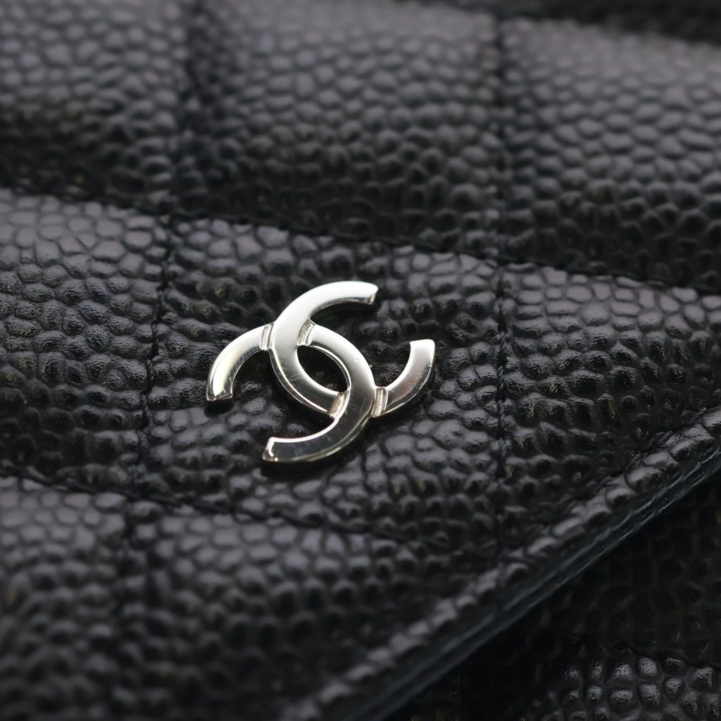 Chanel Quilted Chain Shoulder Wallet Bag Black Caviar Leather Silver — view 6