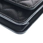 Chanel Quilted Chain Shoulder Wallet Bag Black Caviar Leather Silver — view 5