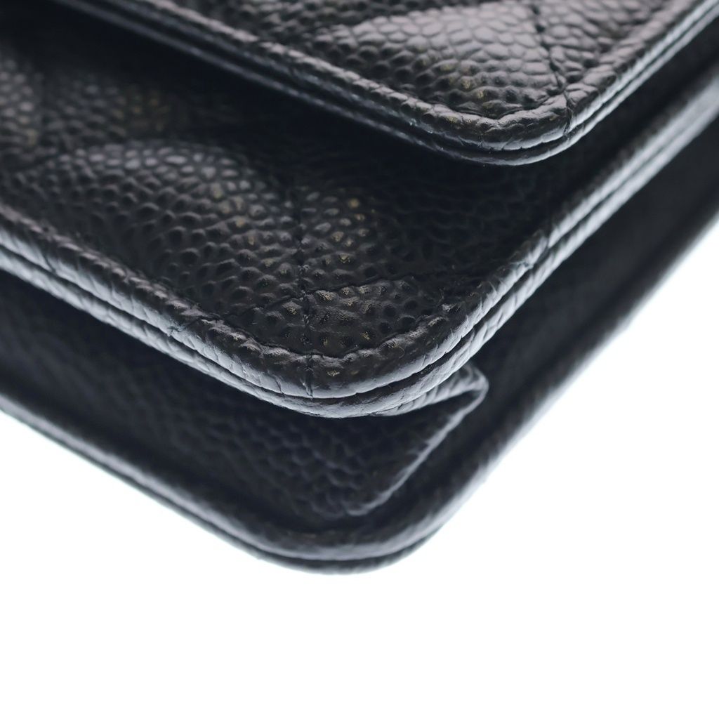 Chanel Quilted Chain Shoulder Wallet Bag Black Caviar Leather Silver — view 5