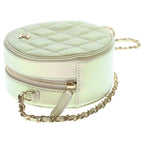 Chanel CC Logo Quilted Round Chain Mini Shoulder Bag White Aurora Leather Gold — view 3