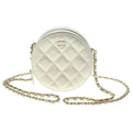 Chanel CC Logo Quilted Round Chain Mini Shoulder Bag White Aurora Leather Gold