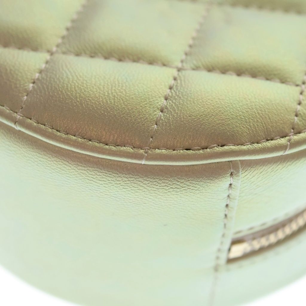 Chanel CC Logo Quilted Round Chain Mini Shoulder Bag White Aurora Leather Gold — view 5