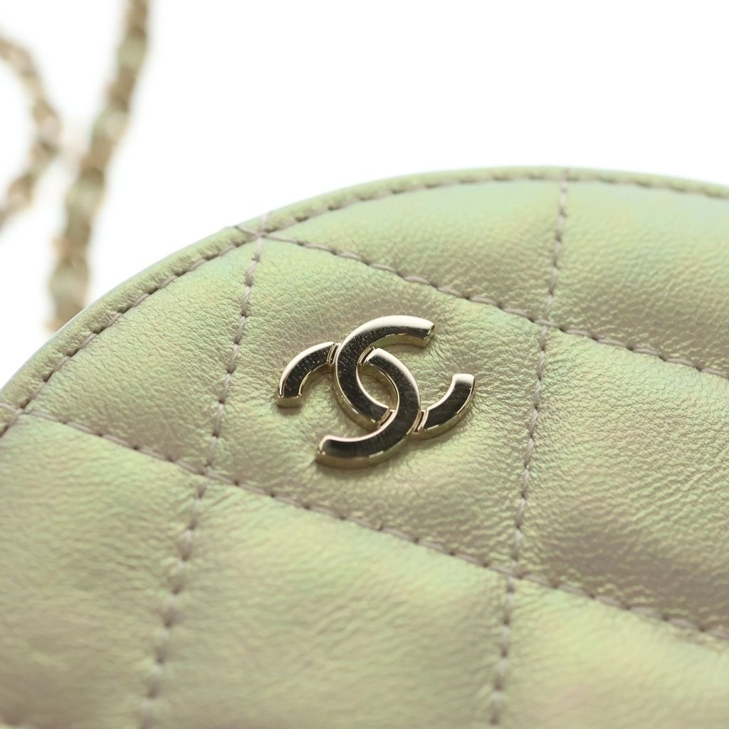 Chanel CC Logo Quilted Round Chain Mini Shoulder Bag White Aurora Leather Gold — view 6