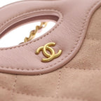 Chanel CC Logo Chain Mini Shoulder Bag Pink Leather Suede Gold — view 6