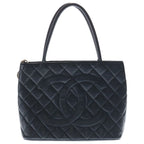 Chanel Reissue Tote CC Logo Black Caviar Leather Silver
