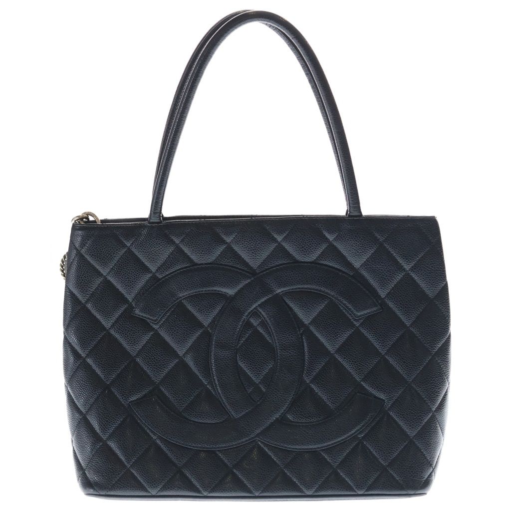 Chanel Reissue Tote CC Logo Black Caviar Leather Silver