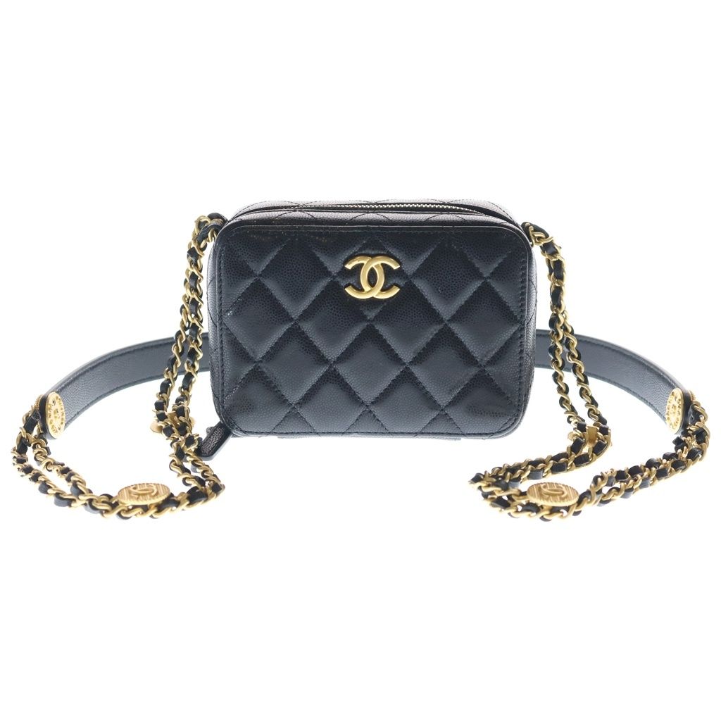 Chanel Mini Camera Bag Chain Black Caviar Leather Gold