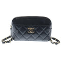 Chanel Quilted Lambskin Leather Shoulder Waist Mini Bag Black Gold 29