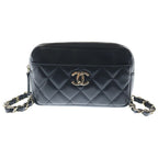 Chanel Quilted Lambskin Leather Shoulder Waist Mini Bag Black Gold 29