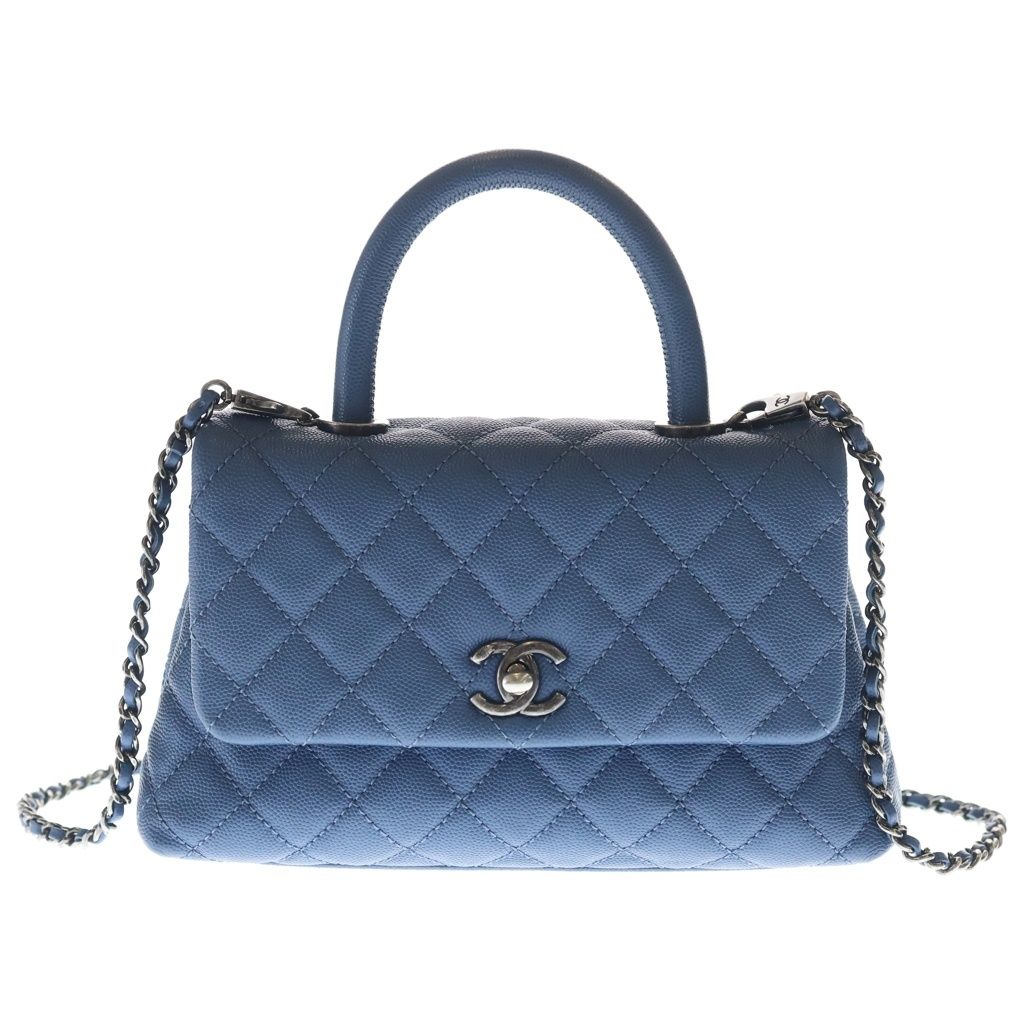 Chanel Coco Handle 24 XS Caviar Leather Silver 2-Way Shoulder Bag Blue
