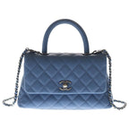 Chanel Coco Handle 24 XS Caviar Leather Silver 2-Way Shoulder Bag Blue