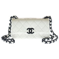 Chanel CC Logo Small Flap Shoulder Bag Chain White Caviar Leather Black