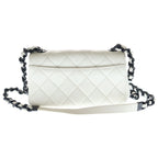 Chanel CC Logo Small Flap Shoulder Bag Chain White Caviar Leather Black — view 2