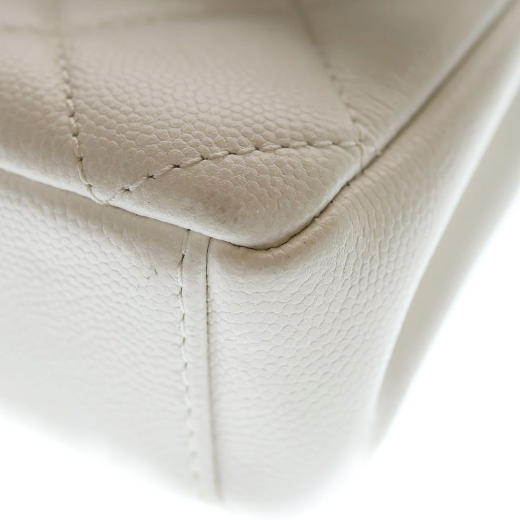 Chanel CC Logo Small Flap Shoulder Bag Chain White Caviar Leather Black — view 5