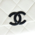Chanel CC Logo Small Flap Shoulder Bag Chain White Caviar Leather Black — view 6