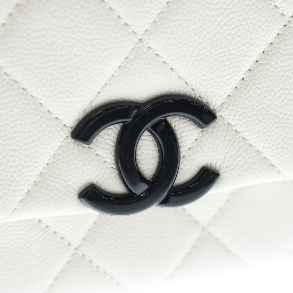 Chanel CC Logo Small Flap Shoulder Bag Chain White Caviar Leather Black — view 6