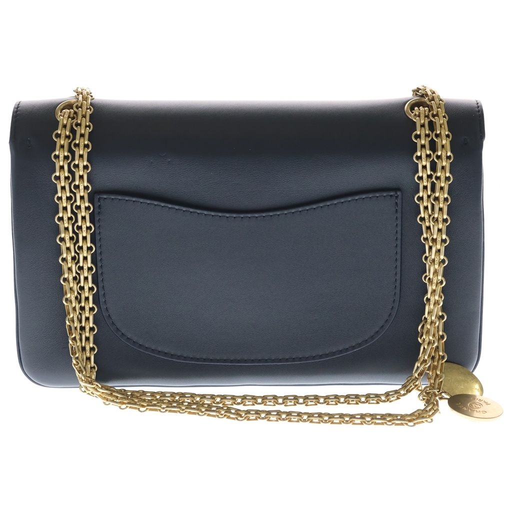 Chanel 2.55 Medal Charm Leather Double Flap Chain Shoulder Bag Navy Gold — view 2