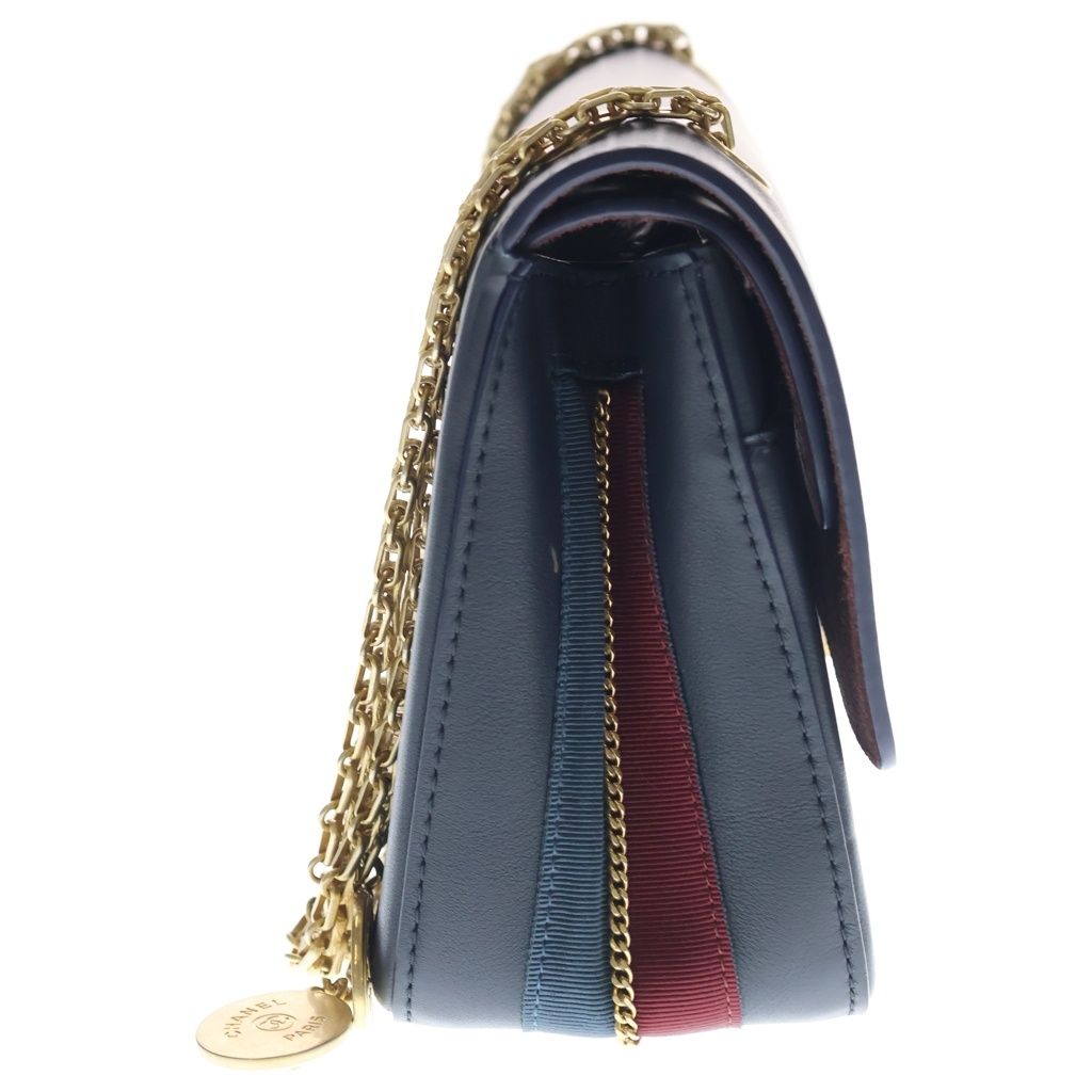 Chanel 2.55 Medal Charm Leather Double Flap Chain Shoulder Bag Navy Gold — view 3