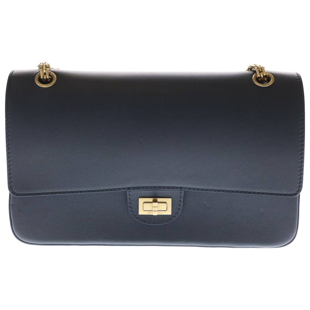 Chanel 2.55 Medal Charm Leather Double Flap Chain Shoulder Bag Navy Gold