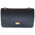 Chanel 2.55 Medal Charm Leather Double Flap Chain Shoulder Bag Navy Gold