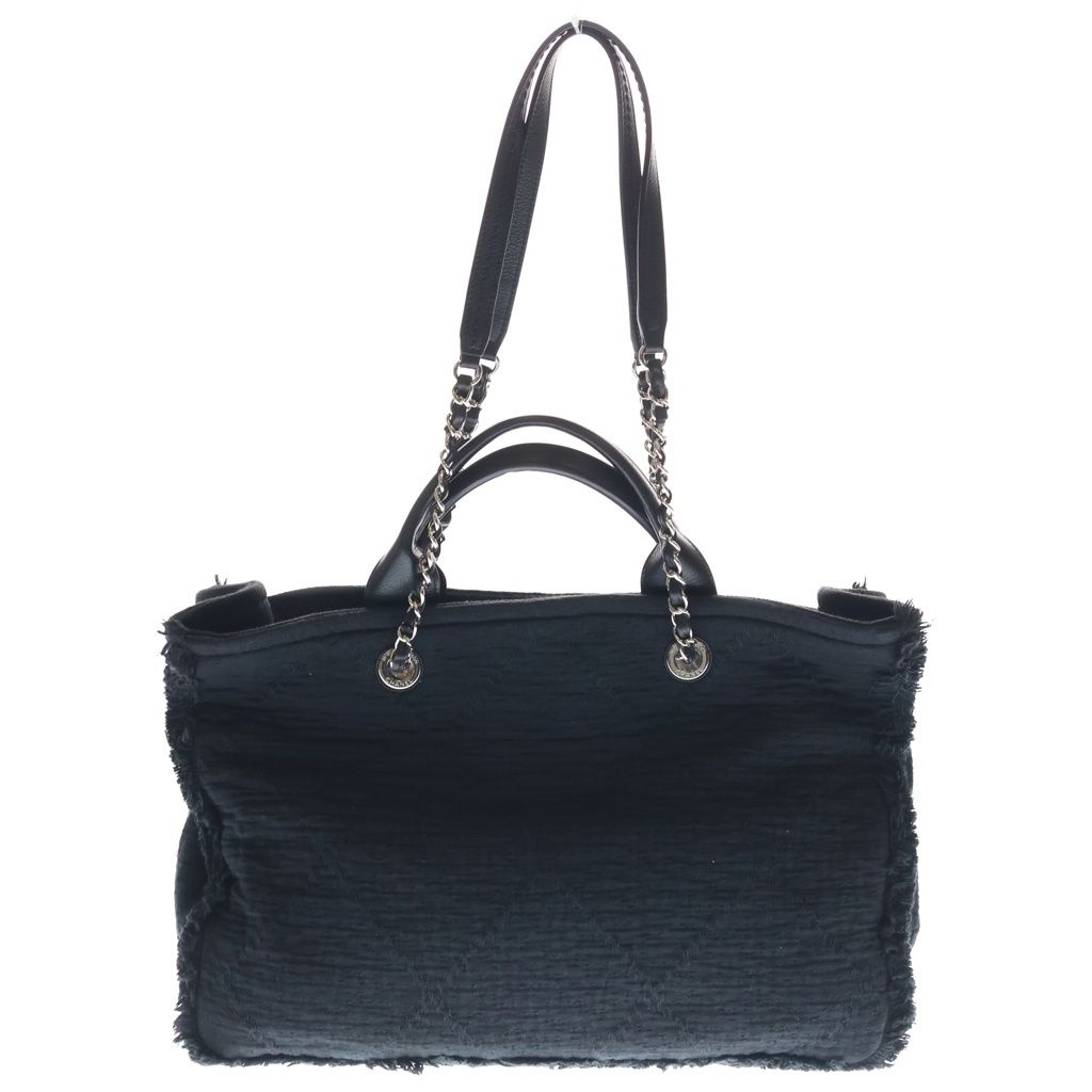 Chanel Deauville Large Chain Tote Black Canvas Silver — view 2