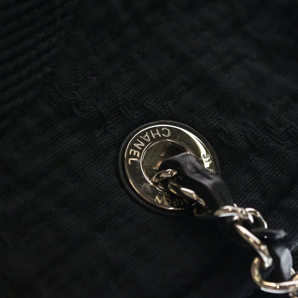 Chanel Deauville Large Chain Tote Black Canvas Silver — view 6