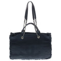 Chanel Deauville Large Chain Tote Black Canvas Silver