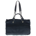 Chanel Deauville Large Chain Tote Black Canvas Silver