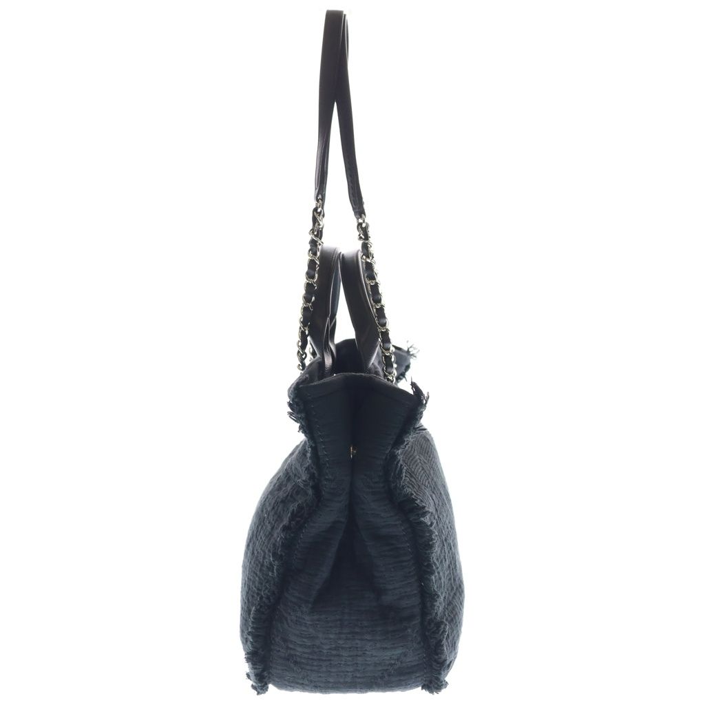Chanel Deauville Large Chain Tote Black Canvas Silver — view 3