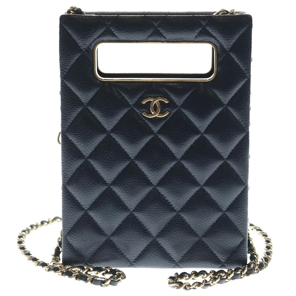 Chanel Evening Chain Mini Shoulder Bag Black Caviar Leather Gold