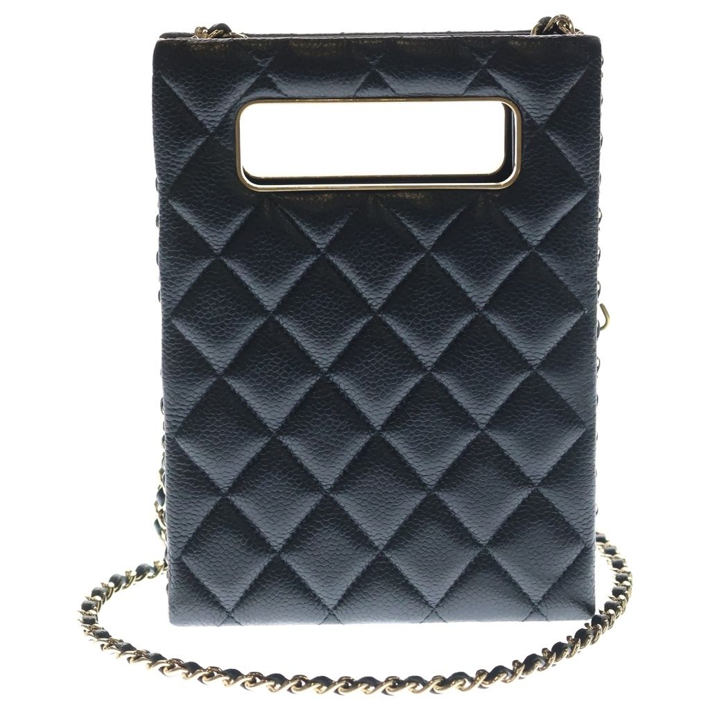 Chanel Evening Chain Mini Shoulder Bag Black Caviar Leather Gold — view 2