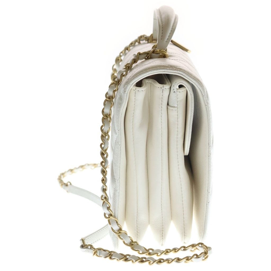 Chanel Quilted Full Flap 2-Way Chain Shoulder Bag White Caviar Leather Gold — view 3