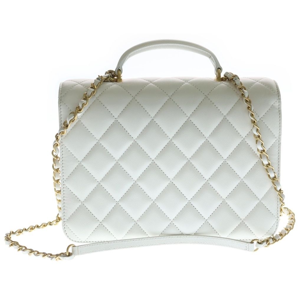 Chanel Quilted Full Flap 2-Way Chain Shoulder Bag White Caviar Leather Gold — view 2