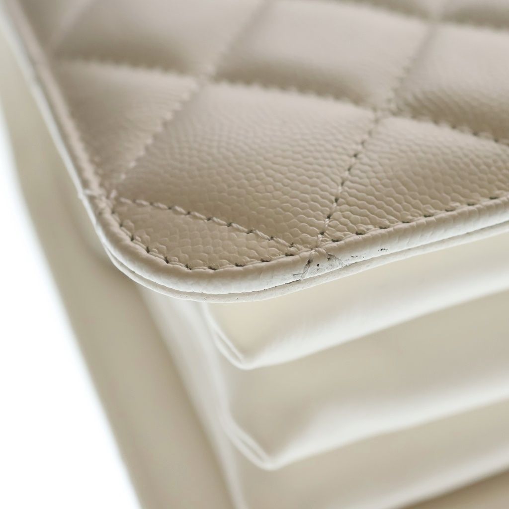 Chanel Quilted Full Flap 2-Way Chain Shoulder Bag White Caviar Leather Gold — view 5