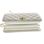 Chanel Quilted Full Flap 2-Way Chain Shoulder Bag White Caviar Leather Gold — view 4