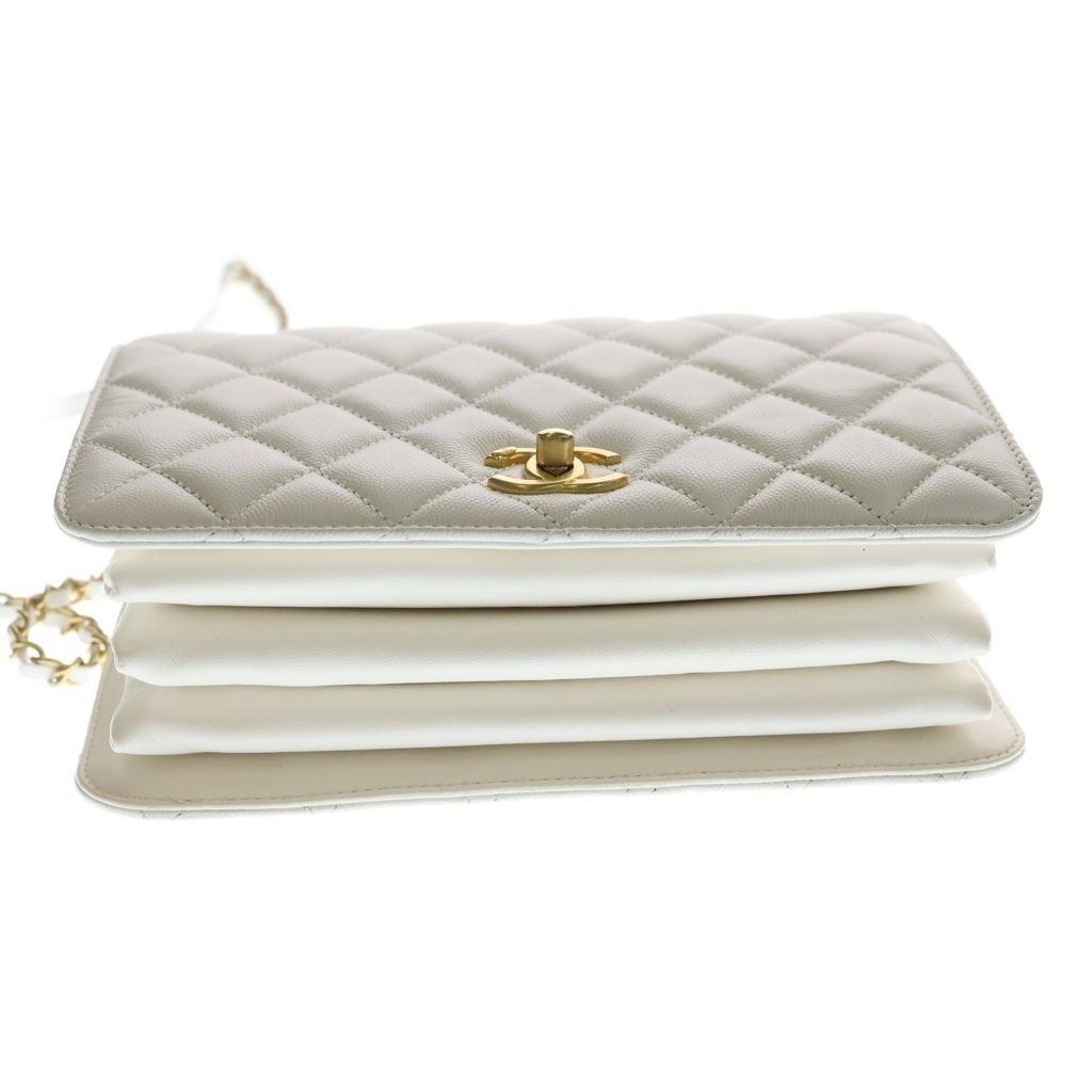 Chanel Quilted Full Flap 2-Way Chain Shoulder Bag White Caviar Leather Gold — view 4