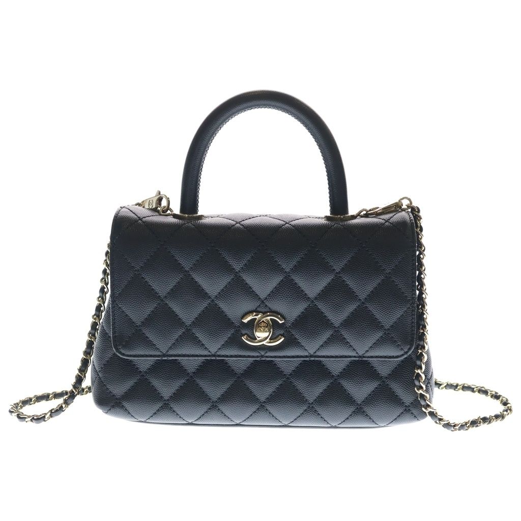 Chanel Coco Handle 24 XS Caviar Leather Gold 2-Way Shoulder Bag Black
