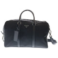 Prada Saffiano Boston Bag Duffle Black Leather Nylon Silver