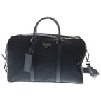 Prada Saffiano Boston Bag Duffle Black Leather Nylon Silver