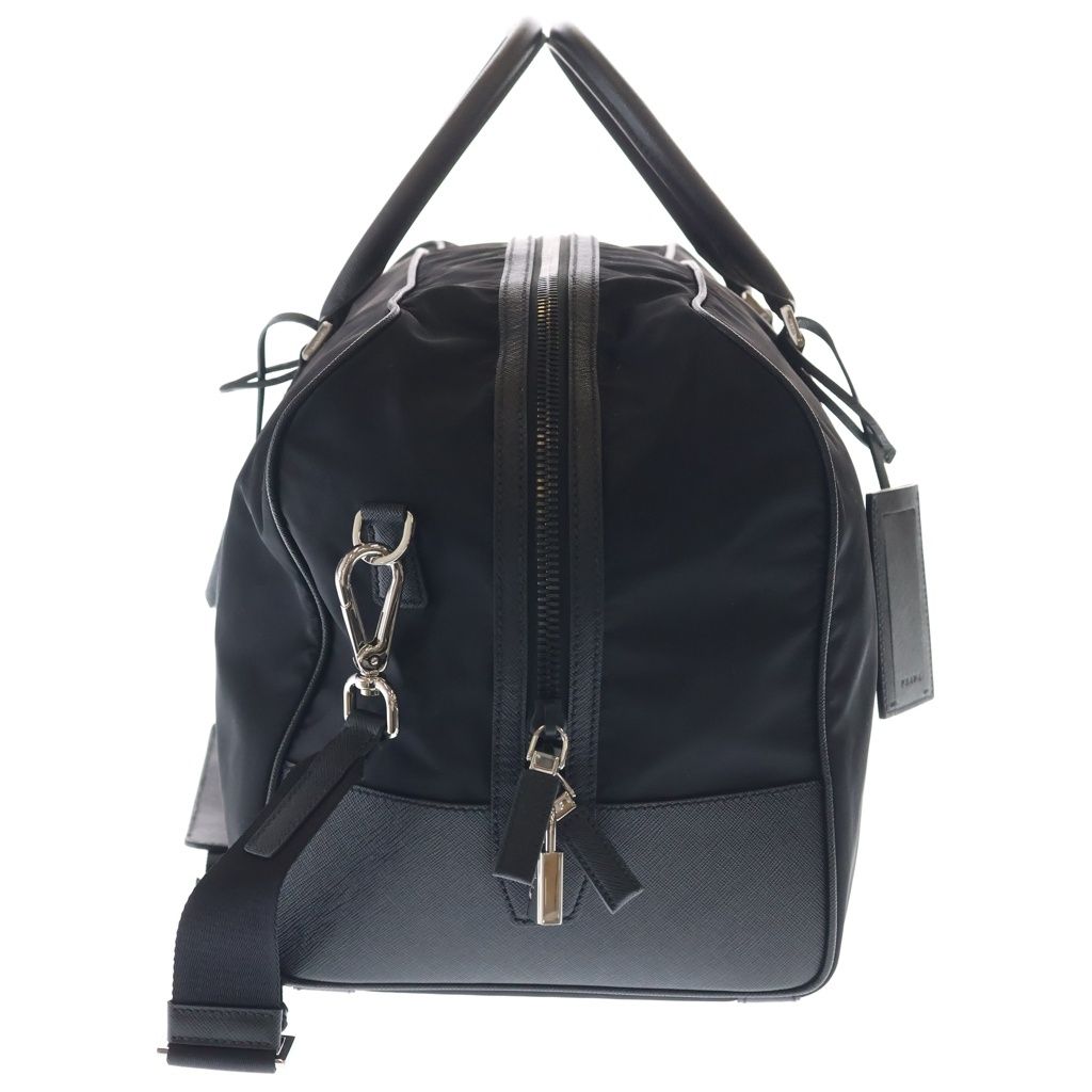 Prada Saffiano Boston Bag Duffle Black Leather Nylon Silver — view 3